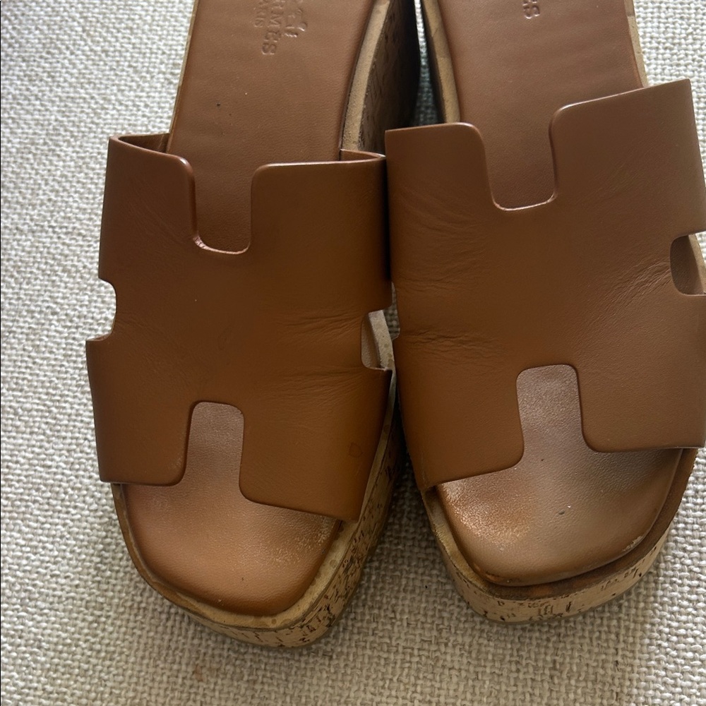 Hermes brown nude Leather Platform Slide Sandals - Women - Picture 5 of 5